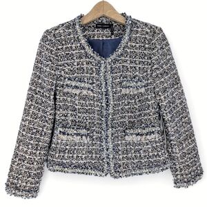 Stella + Lorenzo Tweed Blazer Jacket Navy Blue Small Preppy Old Money NWT